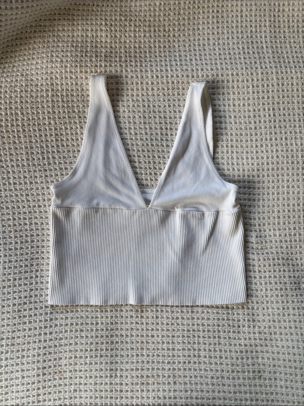 Urban Outfitters Cream Ribbed V-Neck Cropped Tank